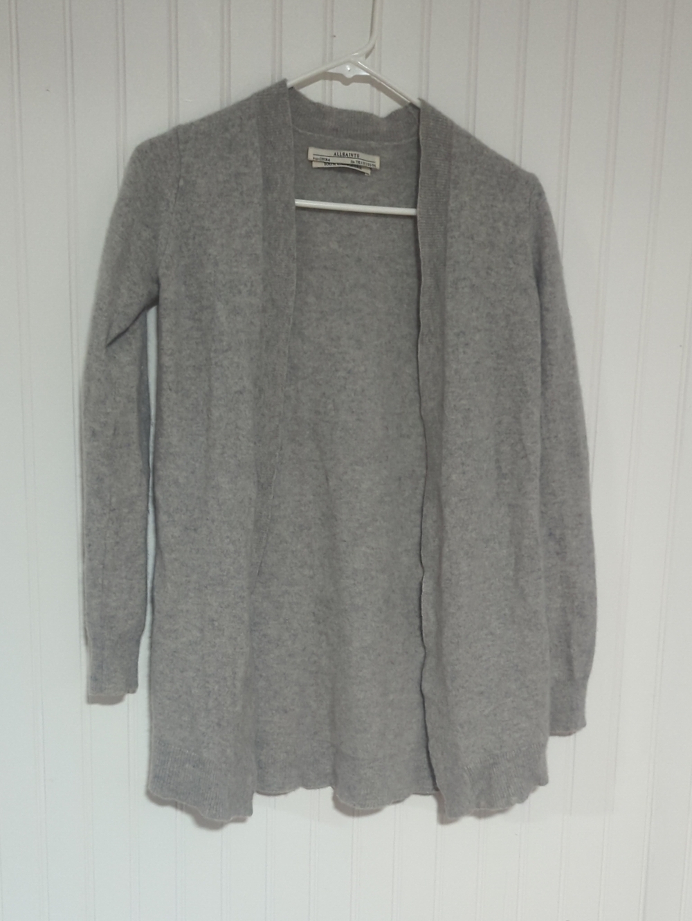 All Saints Light Grey Open-Front Women's Cashmere Cardigan